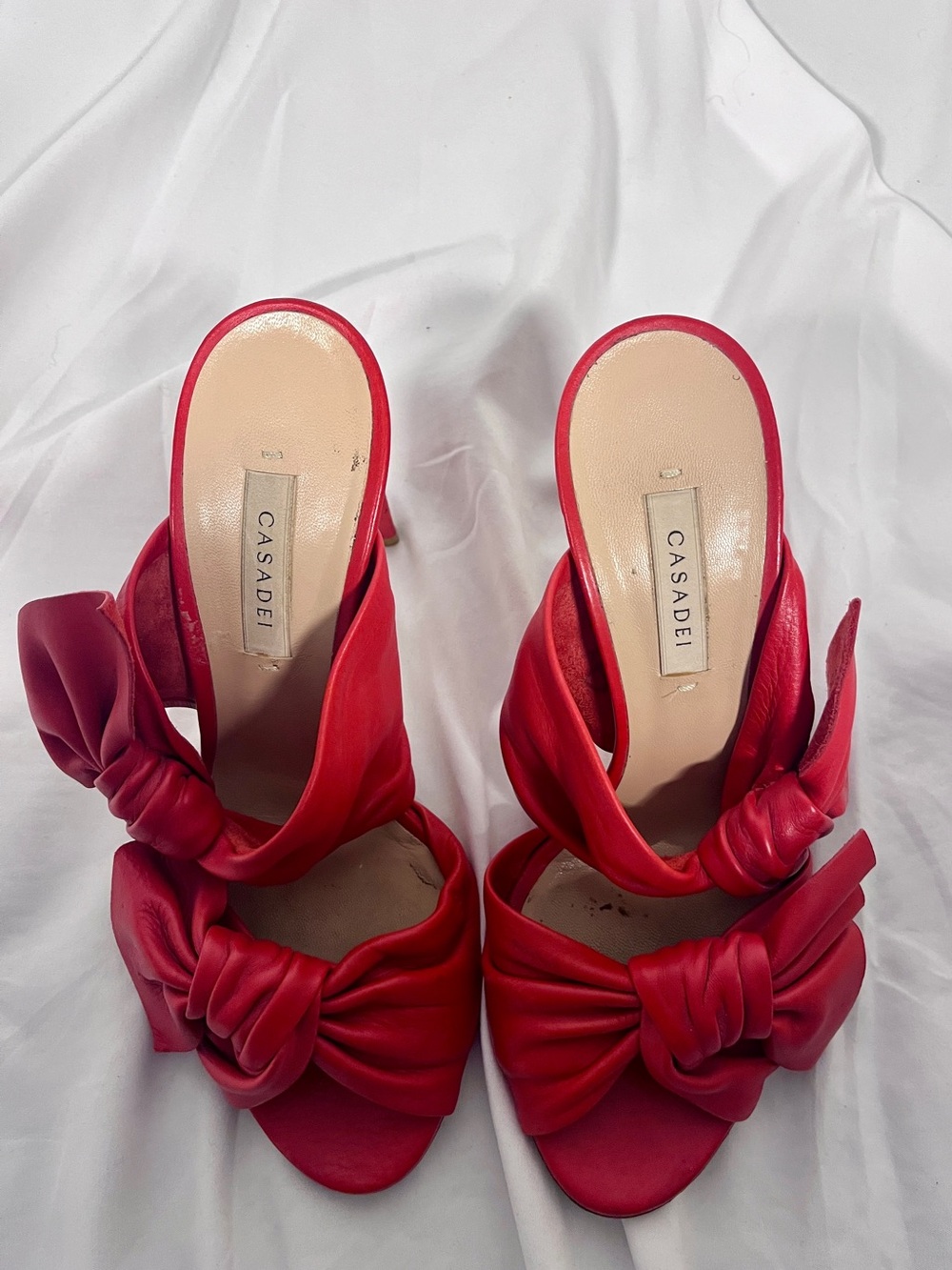 Casadei Leather Bow Accents Slides - Picture 3 of 7